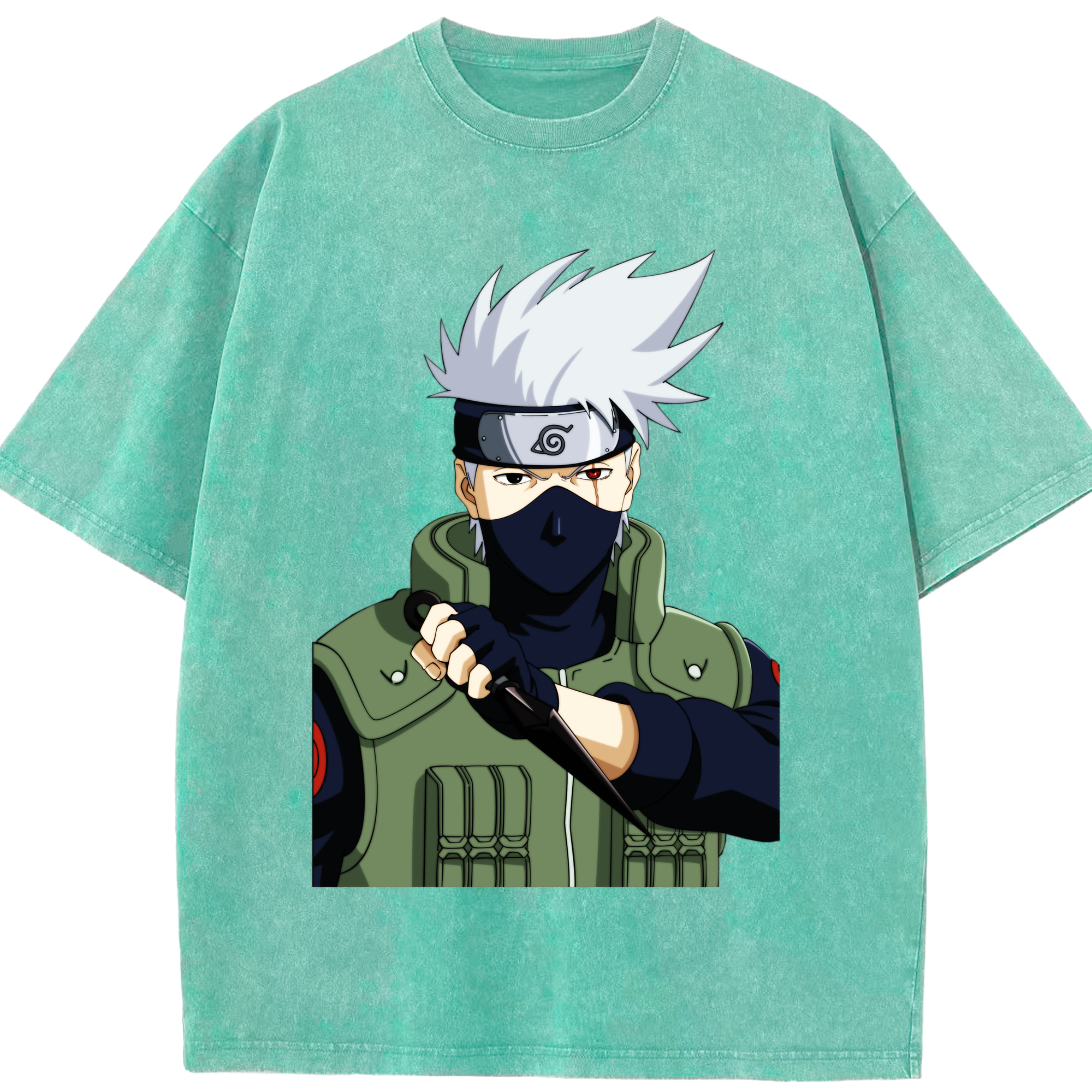 （画像用） NARUTO -ナルト- はたけ カカシ Hatake Kakashi 綿100% ヴィンテージ風 半袖Tシャツ（フロントプリント）